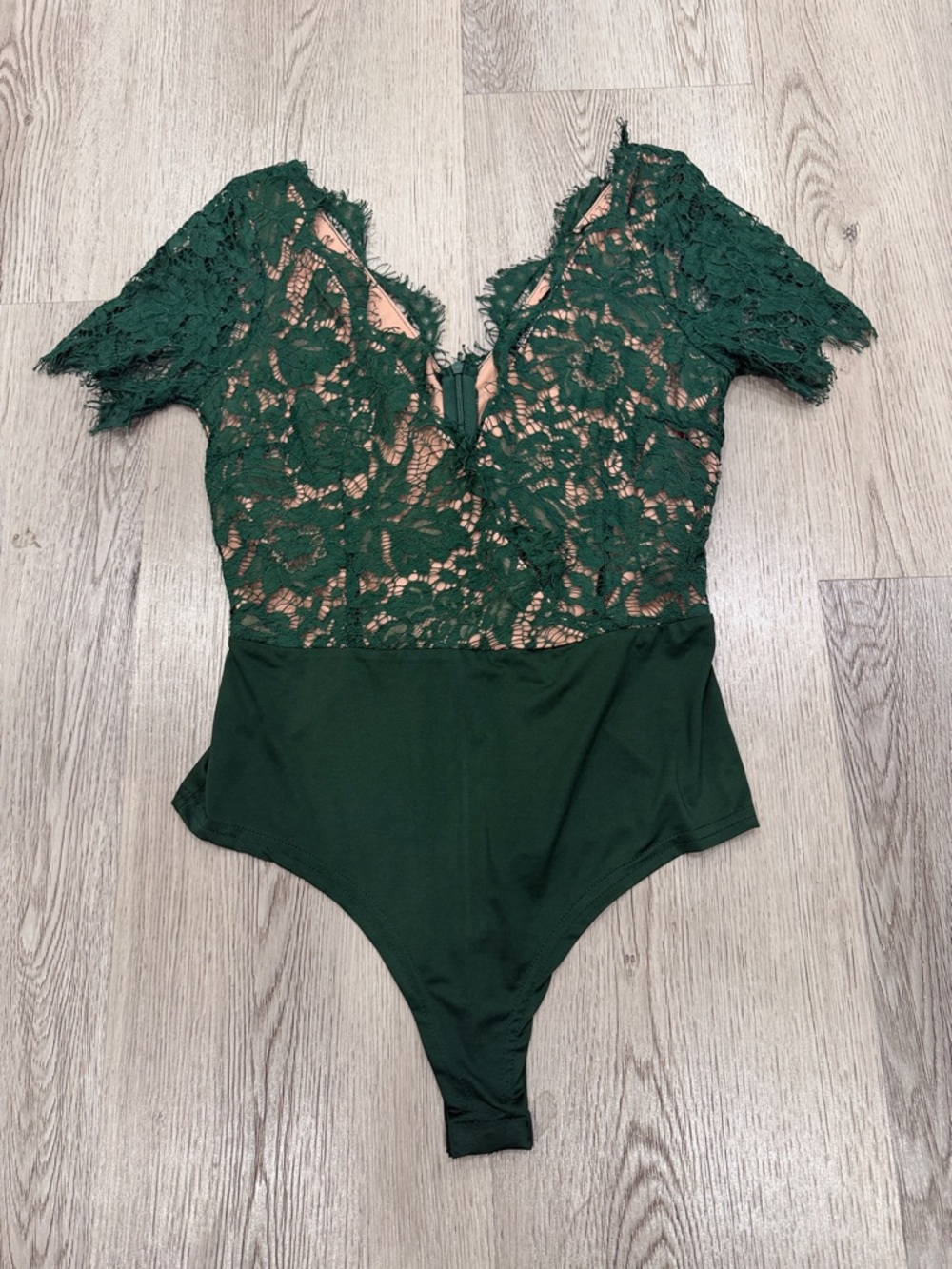 Karen Millen Lace Trim Deep V Bodysuit - Dark Green